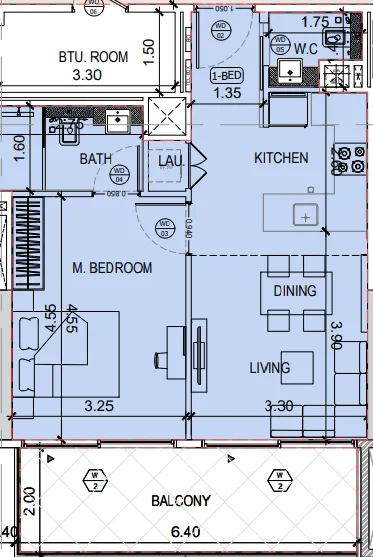 Binghatti Amberhall 1 bed floor plan, 690 sqft