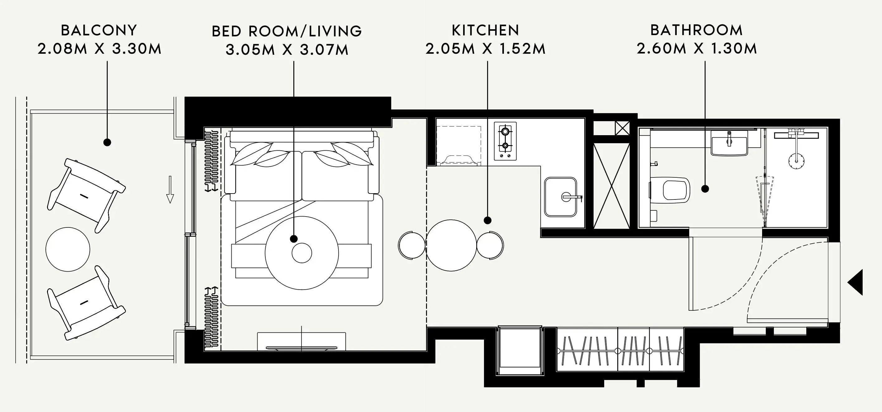 Azizi Venice Studio floor plan, 383 sqft