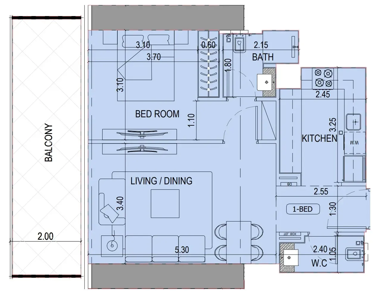 Binghatti Sky Terraces 1 bed floor plan, 751 sqft