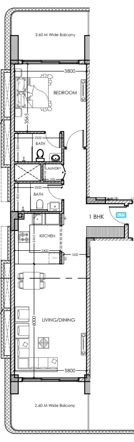 Al Haseen Residences 5 1 bed floor plan, 976 sqft