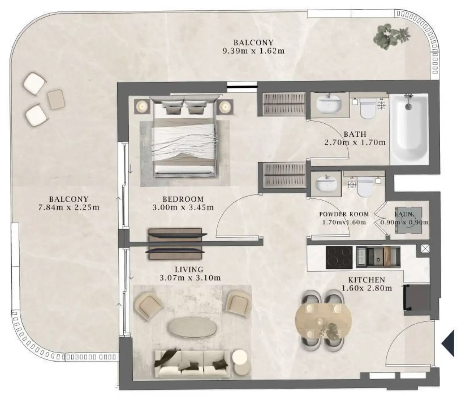 Arthouse Residences by Cledor 1 bed floor plan, 836 sqft