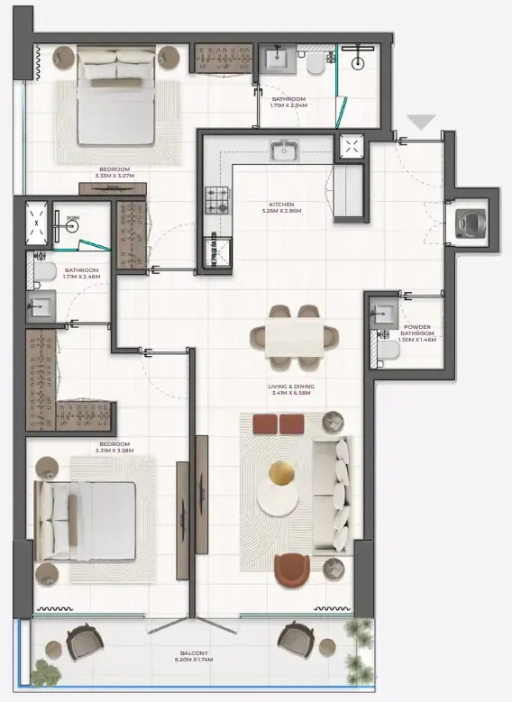 Derby Heights by AMIS 2 bed floor plan, 1,101 sqft