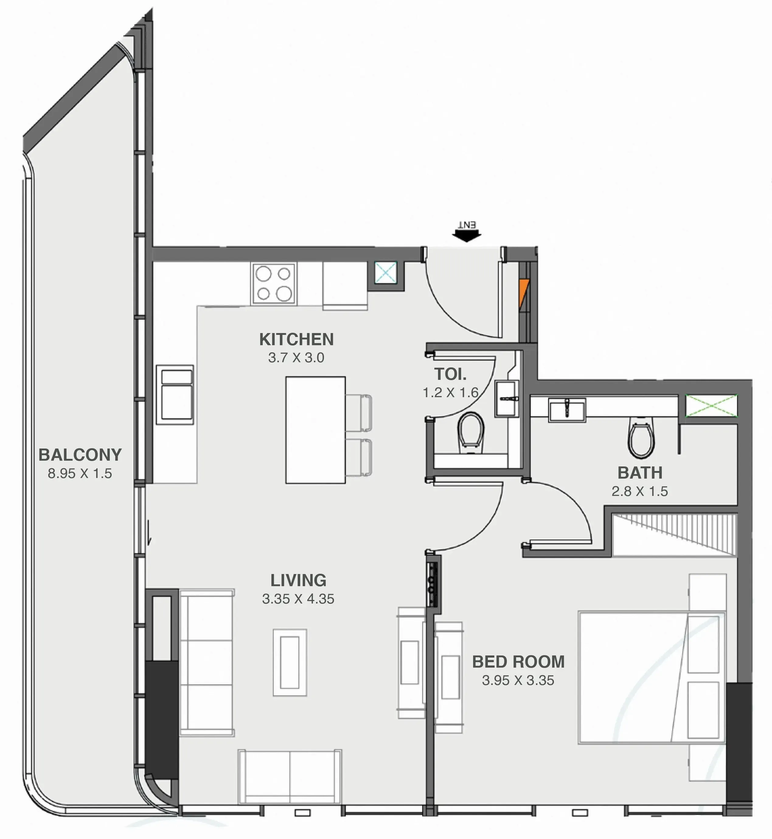 Floarea Oasis 1 bed floor plan, 762 – 763 sqft