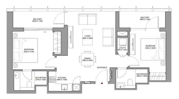 The Element at Sobha One 2 bed floor plan, 952 sqft