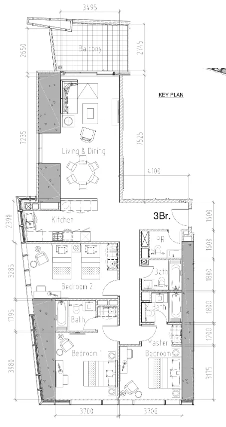 Aykon City Tower 3 bed floor plan, 1,704 sqft
