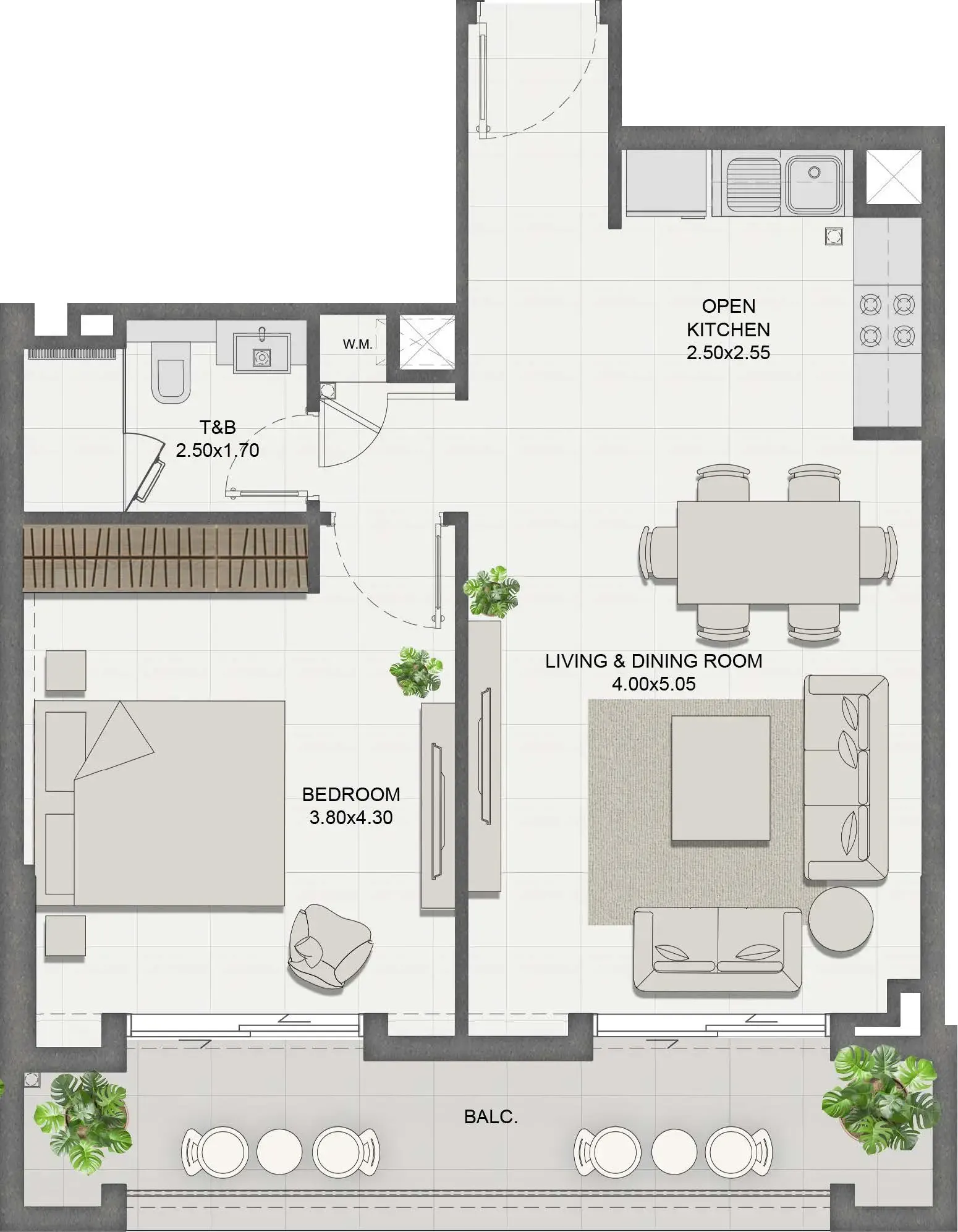 Reeman Residence 01 1 bed floor plan, 747 sqft