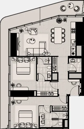 Iconic Tower 2 bed floor plan, 1,595 sqft