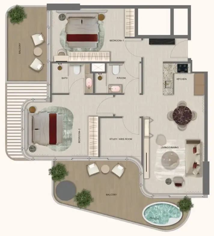 Treppan Serenique Residences 2 bed floor plan, 1,326 sqft