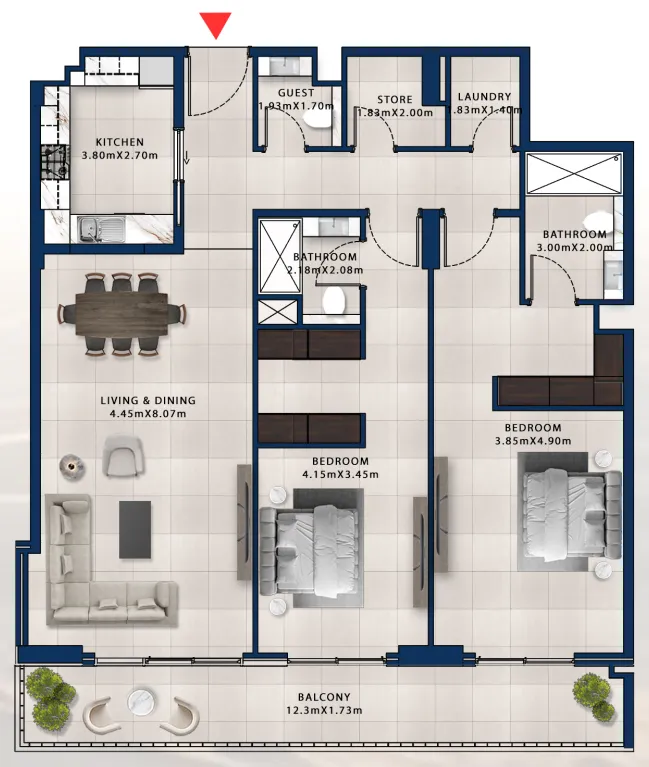 Asayel Avenue 2 bed floor plan, 1,757 sqft