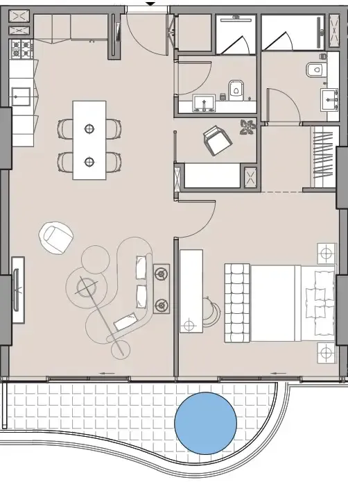 Beach Walk 4 1 bed floor plan, 887 sqft
