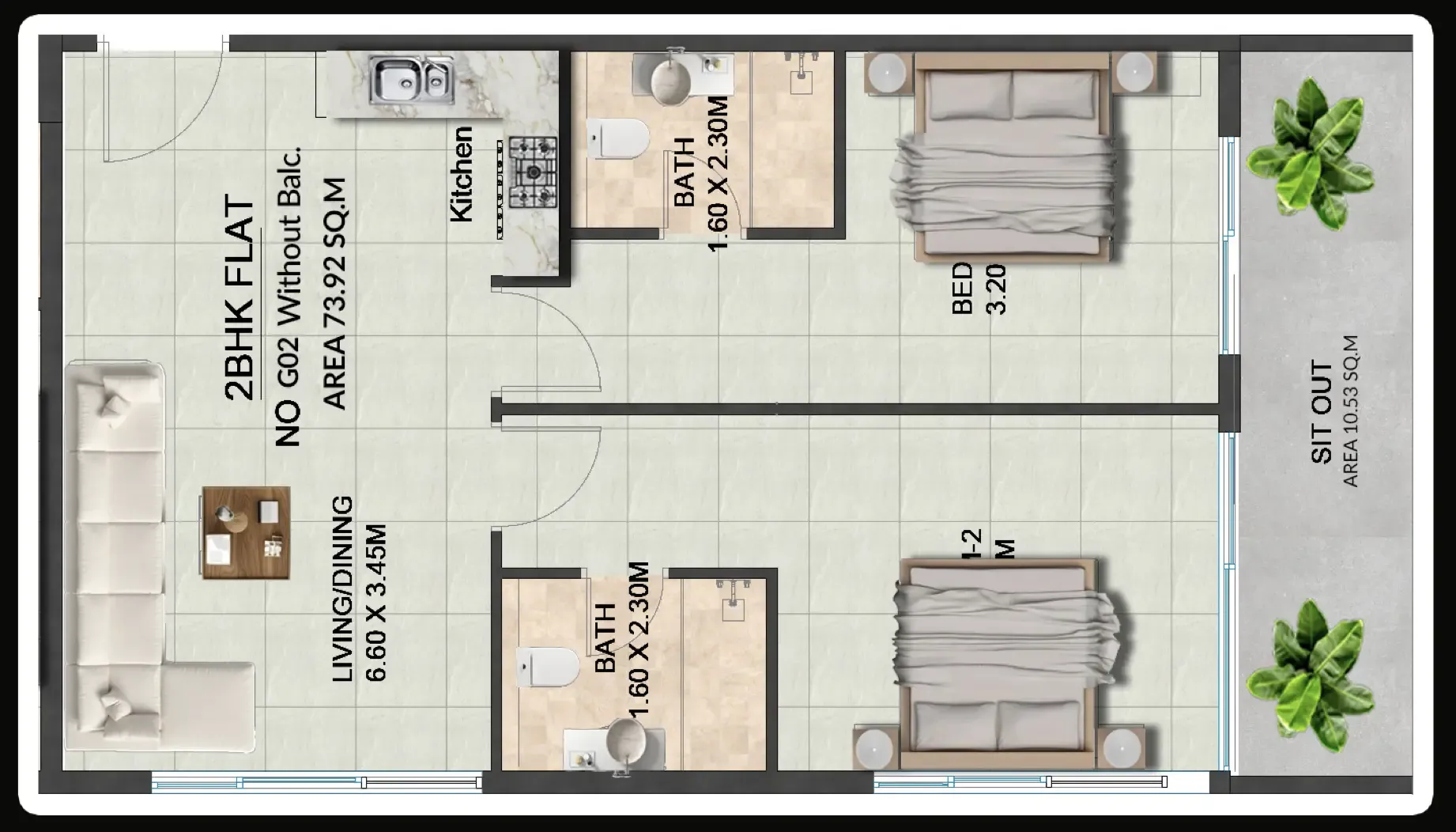 Lincoln Star Residence 4 2 bed floor plan, 909 sqft