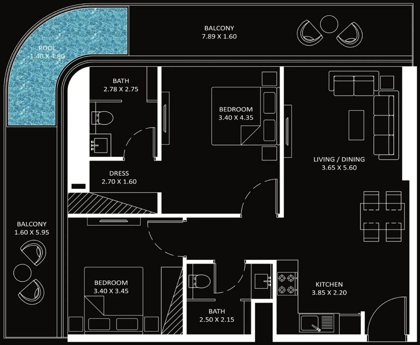 Bayz 101 2 bed floor plan, 1,127 sqft