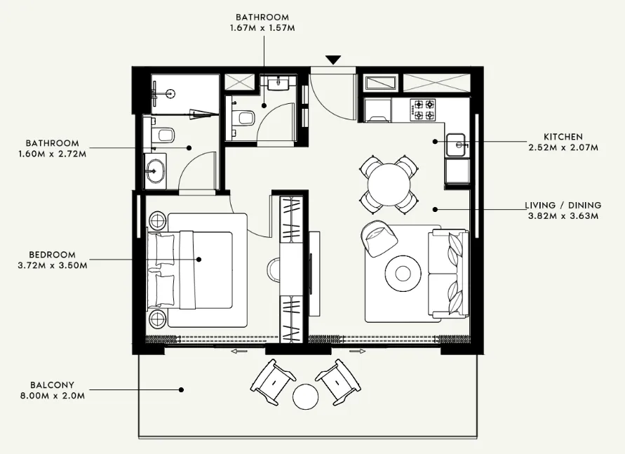 Azizi Venice 1 bed floor plan, 724 sqft