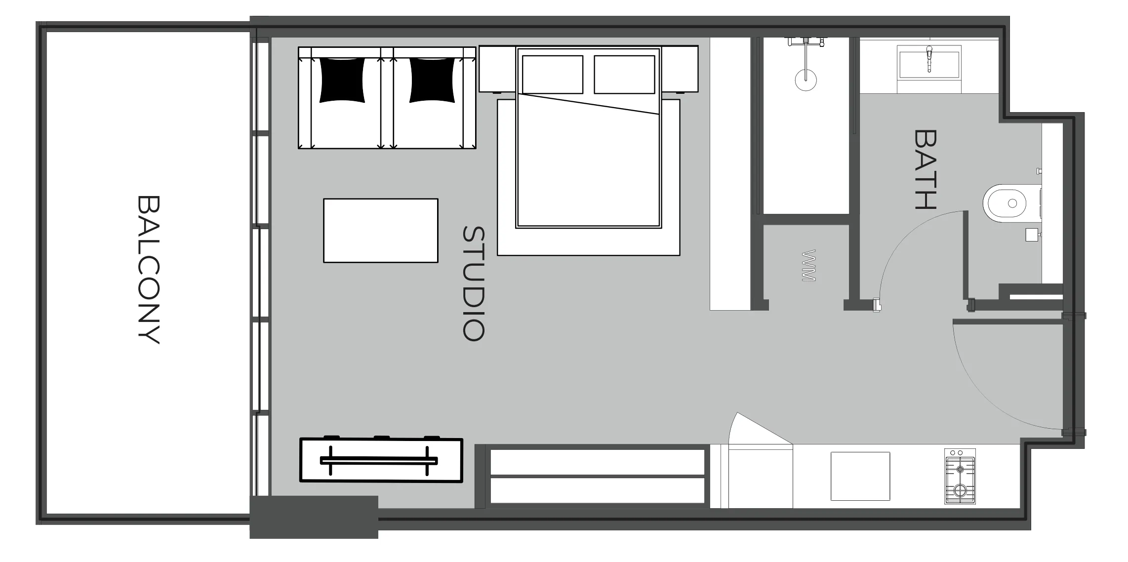 The Boulevard Studio floor plan, 466 sqft