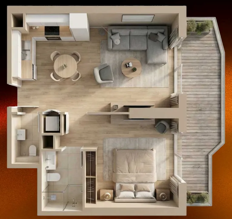 09 Life Residences 1 bed floor plan, 793 – 832 sqft