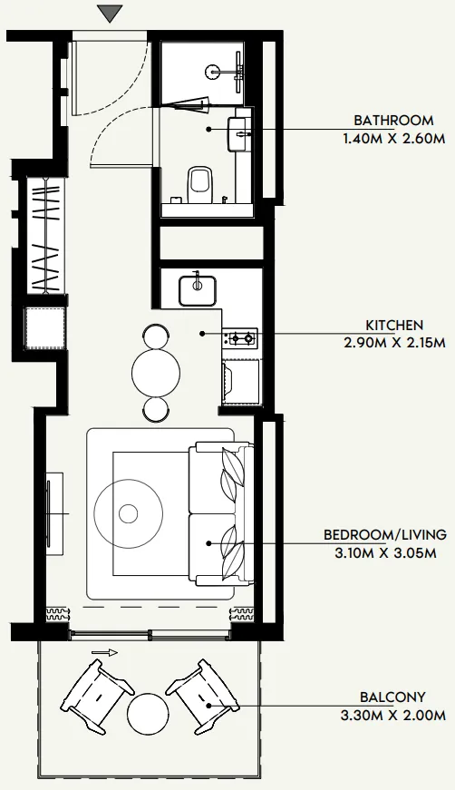 Azizi Venice Studio floor plan, 380 sqft