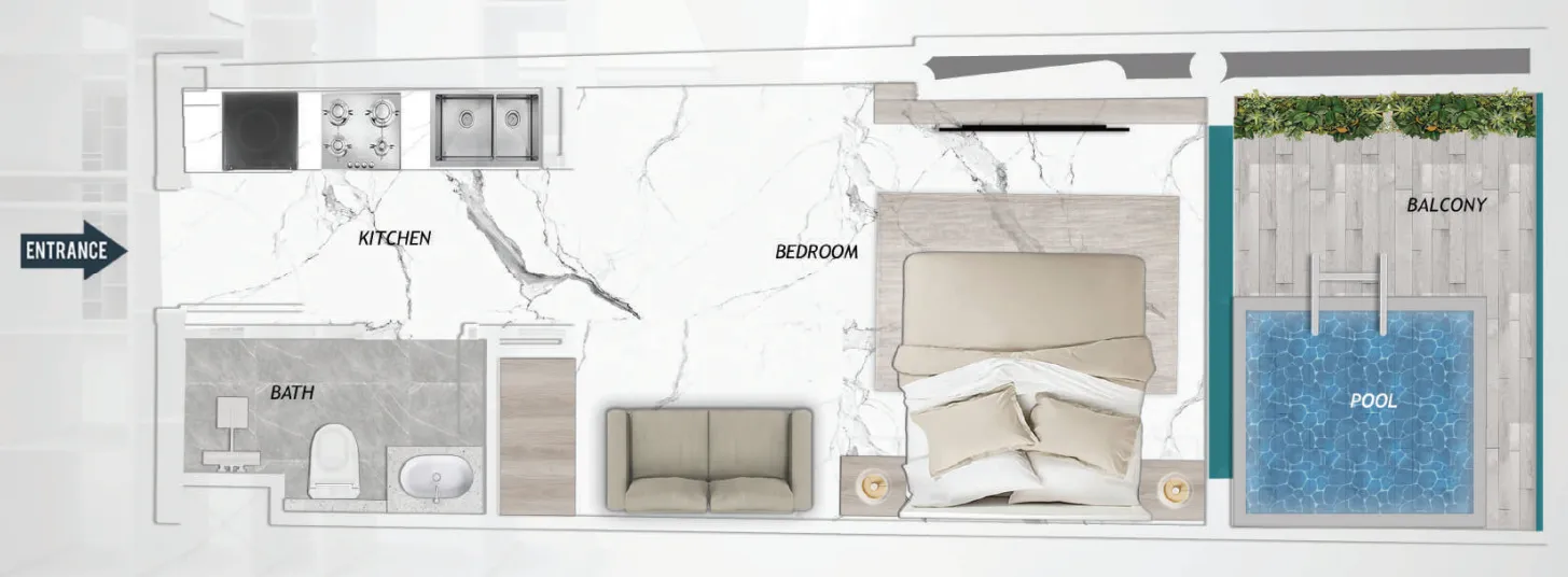 Samana Barari Heights Studio floor plan, 383 – 489 sqft