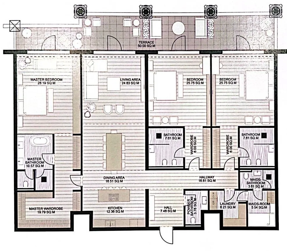 Raffles The Palm Dubai 3 bed floor plan, 3,401 sqft