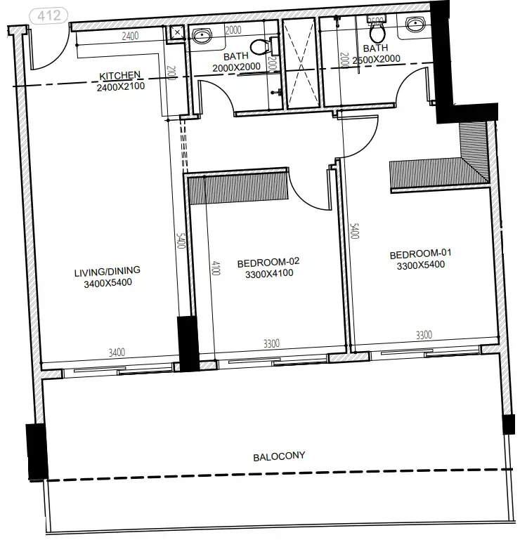 Astra South 2 bed floor plan, 1,224 sqft