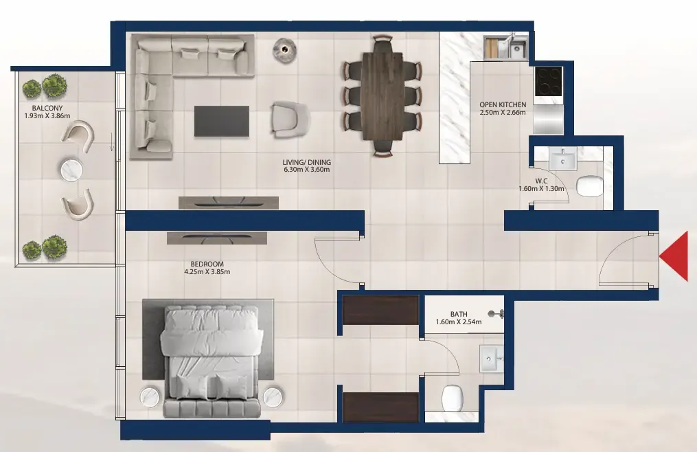 Al Vista 1 bed floor plan, 871 sqft