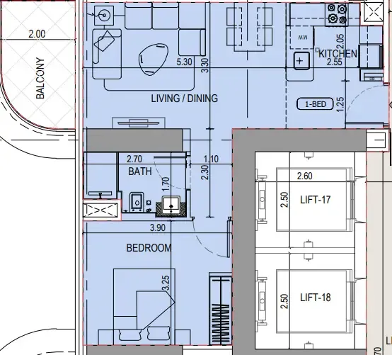 Binghatti Sky Terraces 1 bed floor plan, 641 sqft