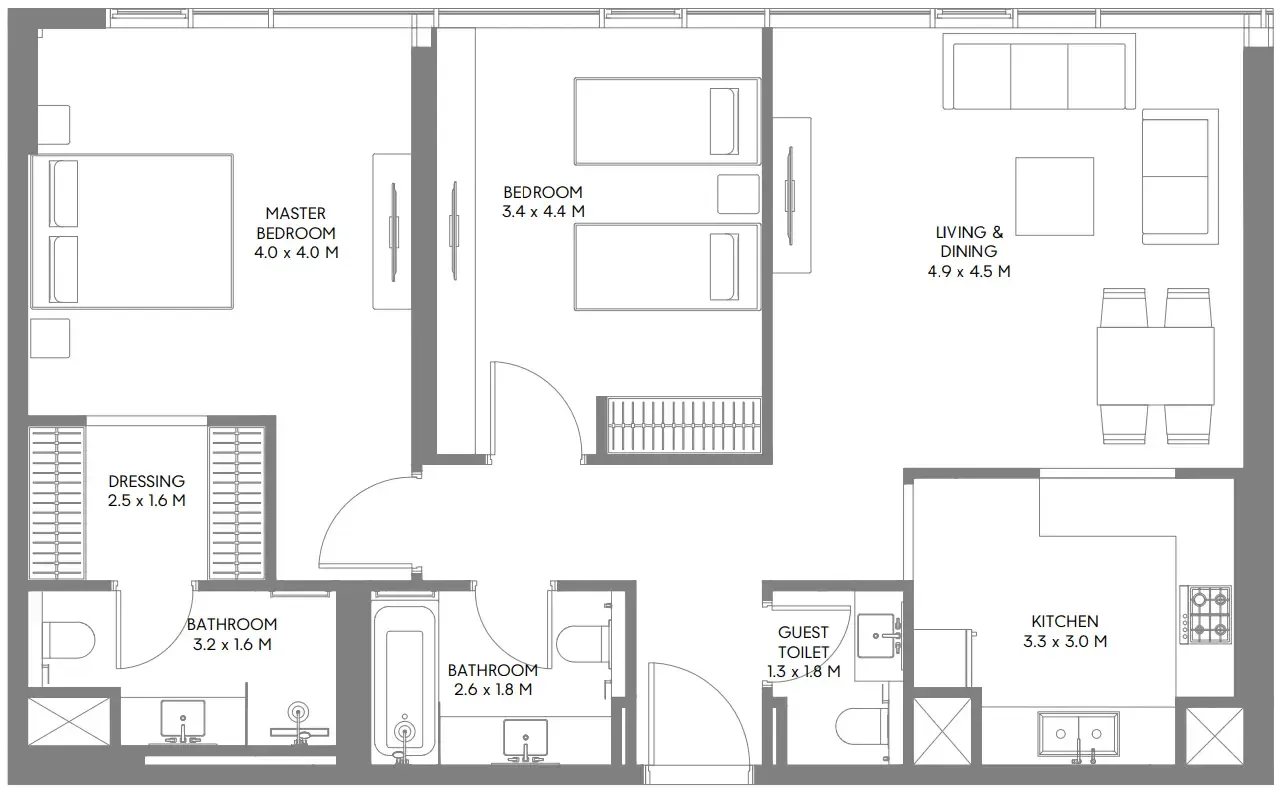 The Gate 5 2 bed floor plan, 1,080 sqft