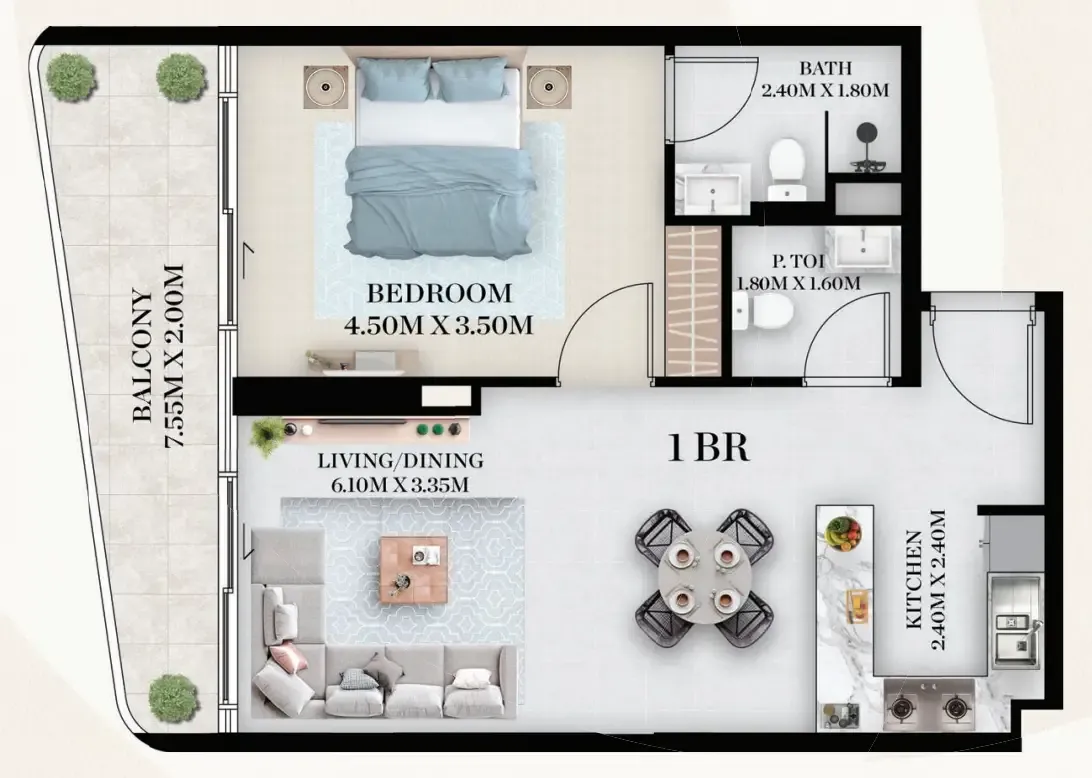 Chapter 01 by Newbury 1 bed floor plan, 773 sqft
