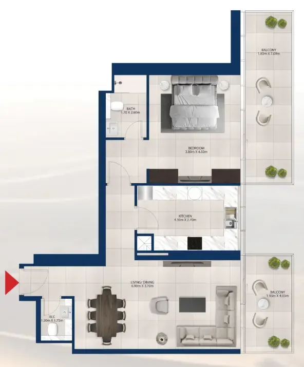 Al Vista 1 bed floor plan, 1,103 sqft