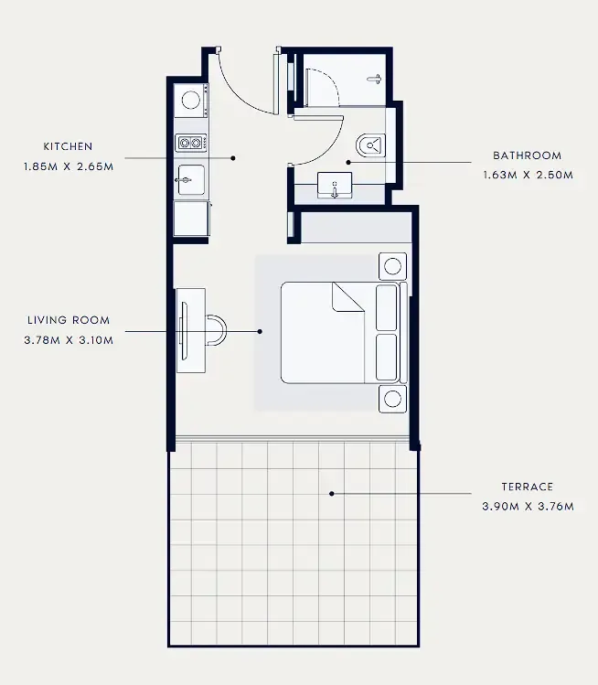Riviera 65 Studio floor plan, 437 sqft