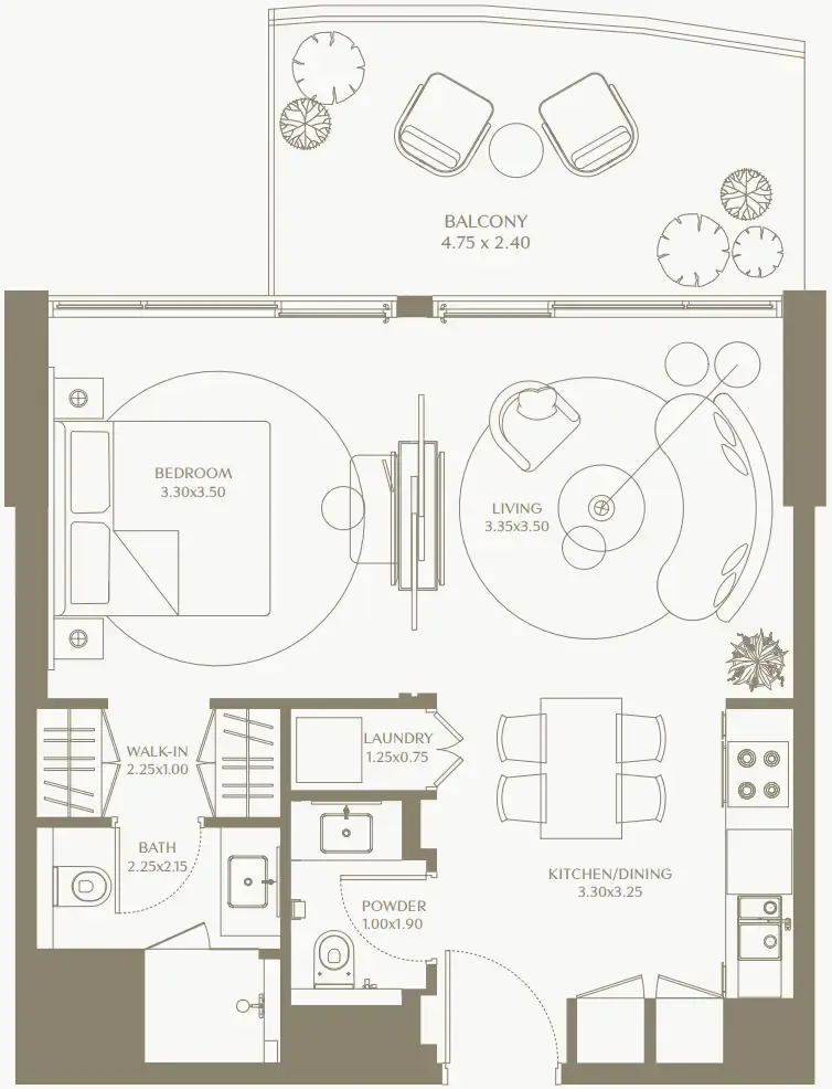 AYA Beachfront Residences 1 bed floor plan, 658 – 680 sqft