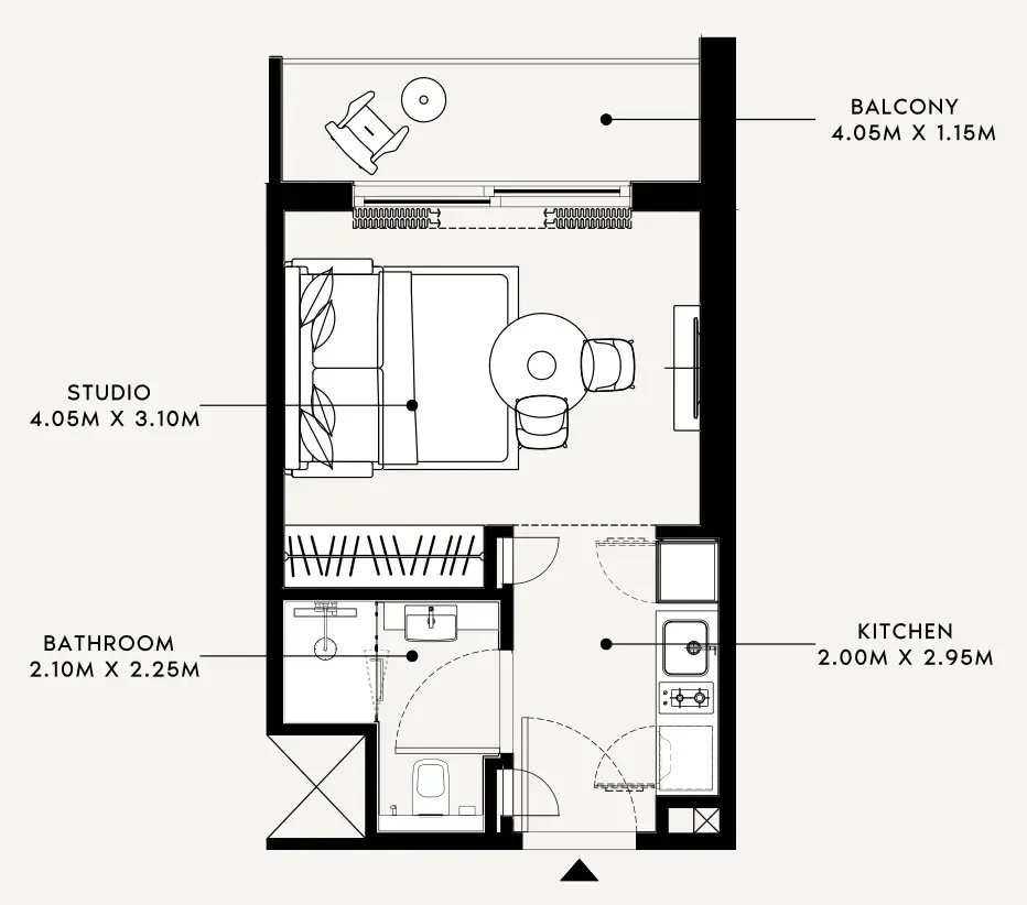 Azizi Milan Studio floor plan, 338 sqft