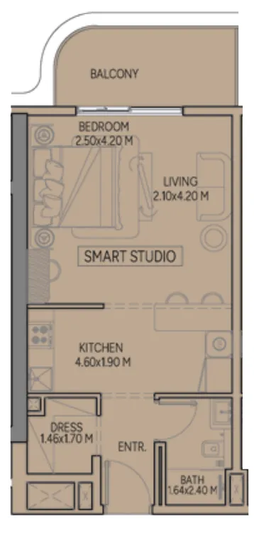 Weston by Wadan Phase 1 & 2 Studio floor plan, 530 sqft