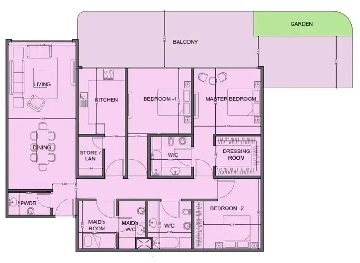 One Residence Al Reem Island 3 bed floor plan, 2,300 sqft