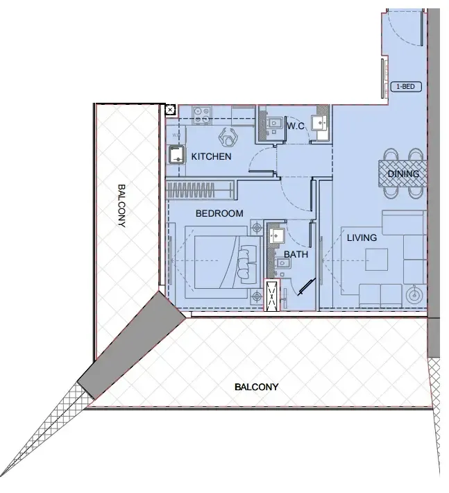 One by Binghatti 1 bed floor plan, 1,240 sqft