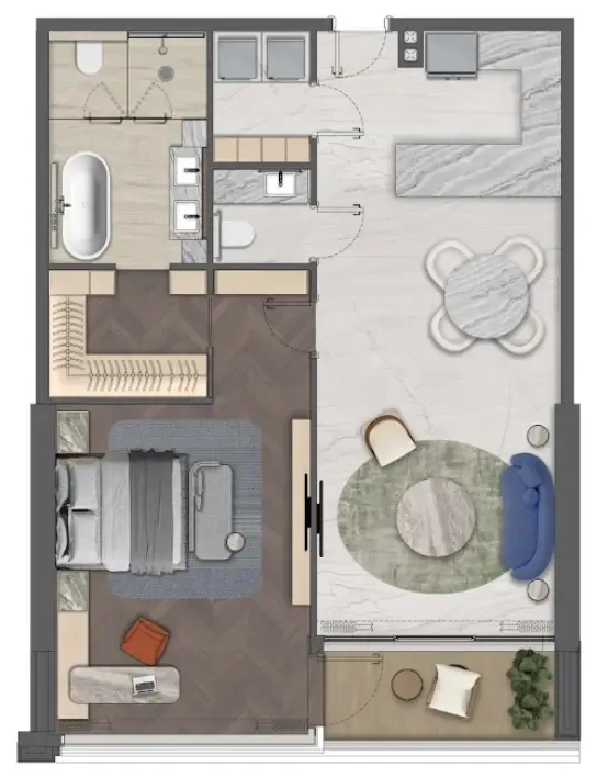 Mas Barsha Residency 1 bed floor plan, 1,063 sqft