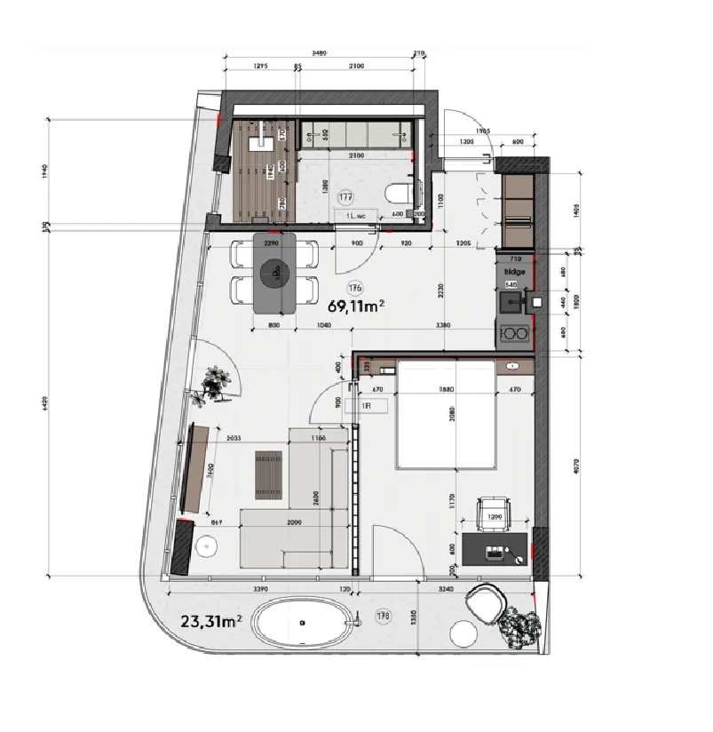 Anta Residence 1 bed floor plan, 941 – 995 sqft