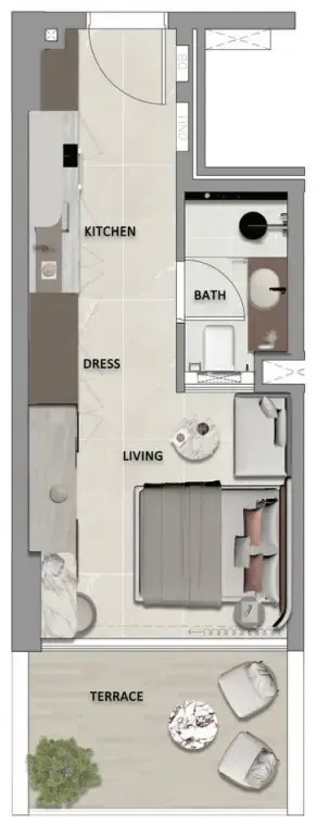 South Lofts Studio floor plan, 315 sqft