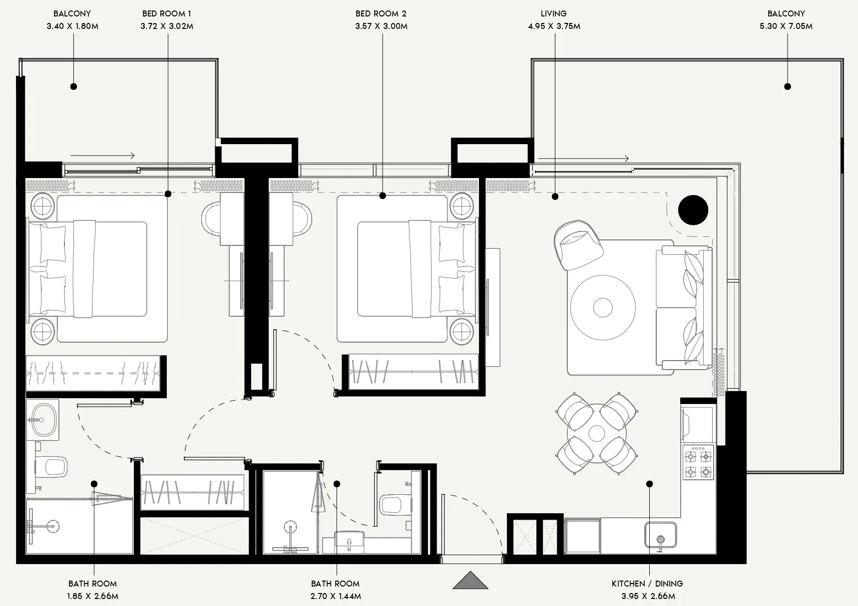 Azizi Venice 2 bed floor plan, 1,109 sqft