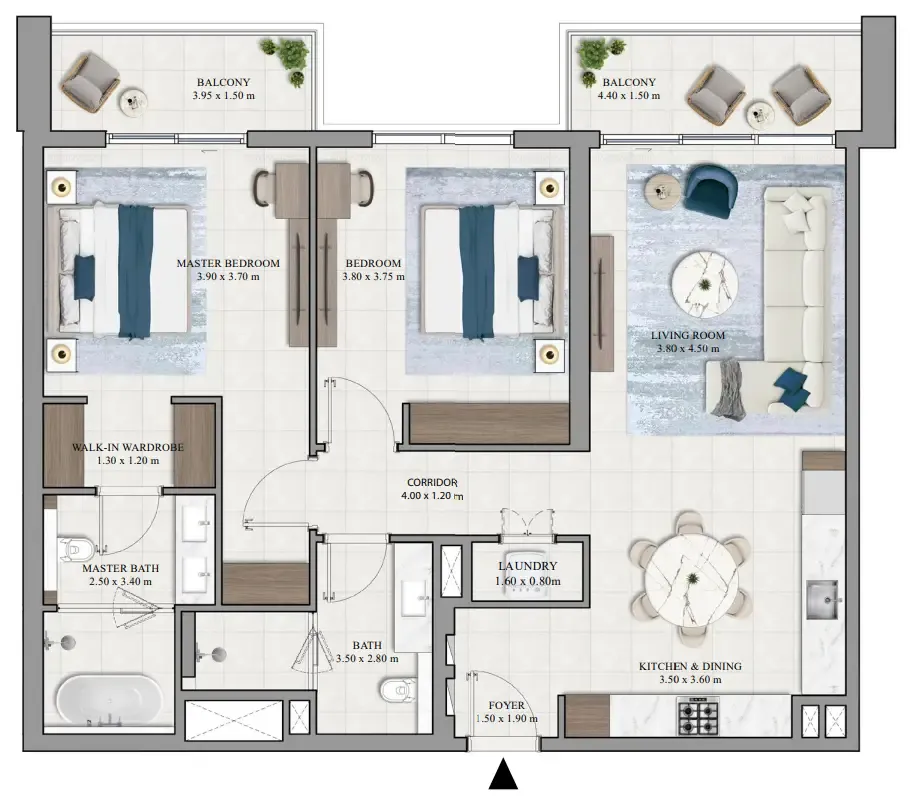 Grove Ridge 2 bed floor plan, 1,293 sqft