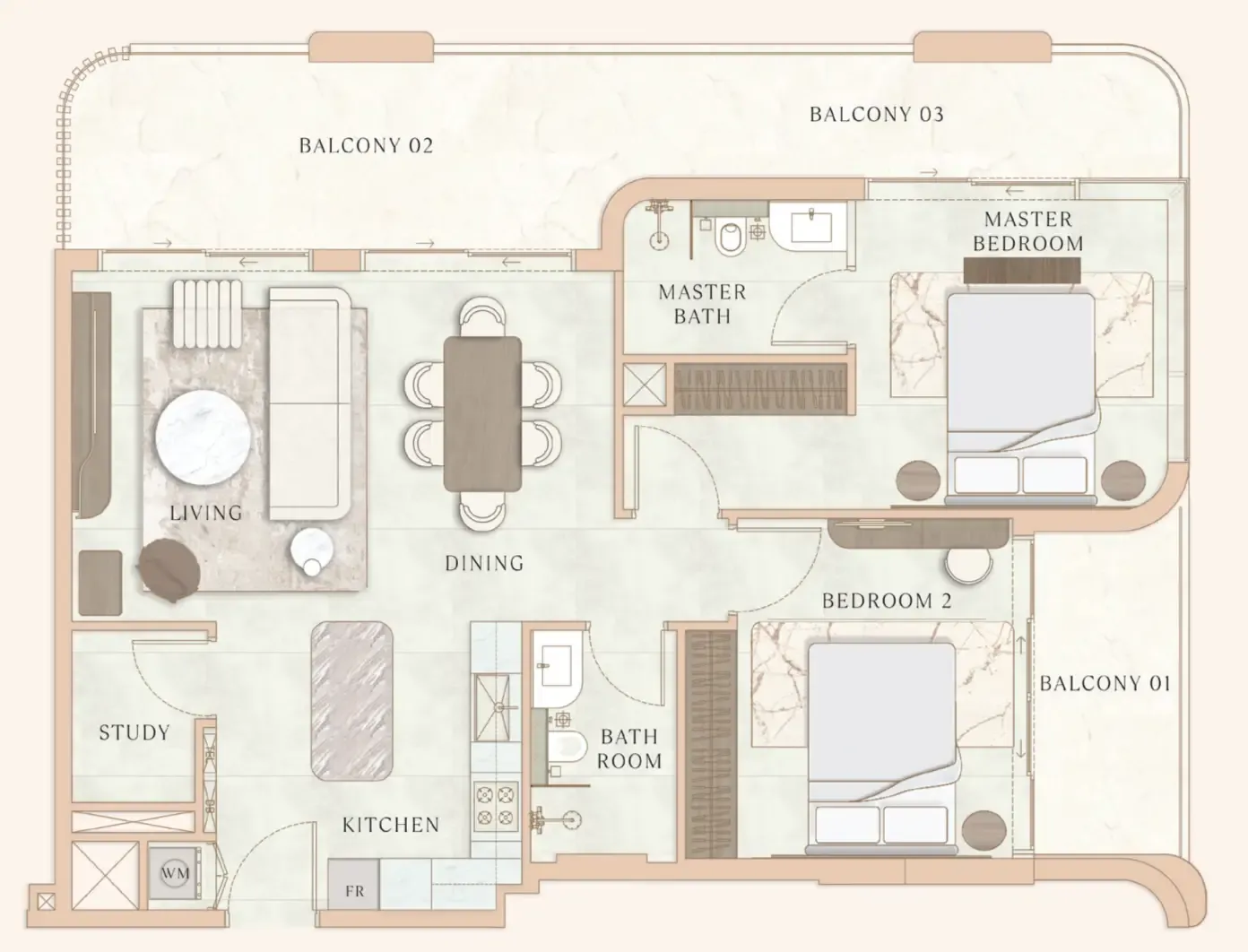 La Vue by MAAIA 2 bed floor plan, 1,340 sqft