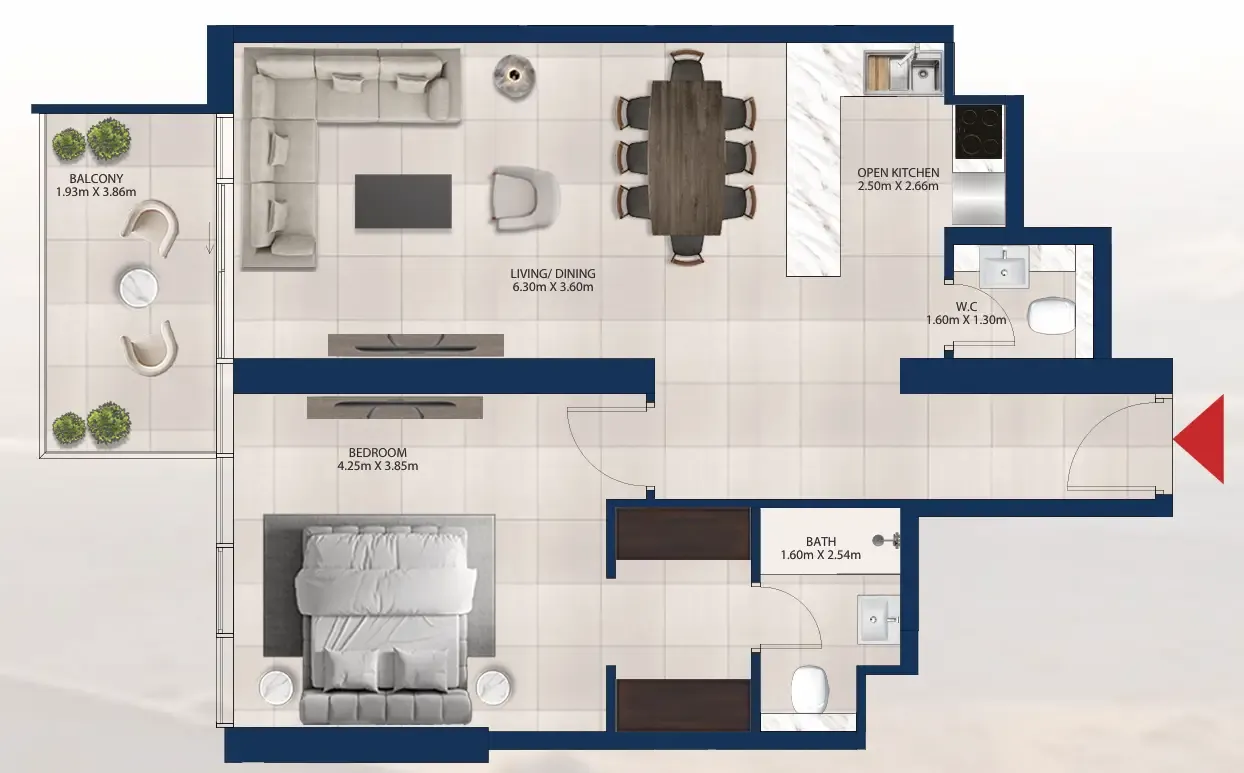 Al Vista 1 bed floor plan, 871 sqft