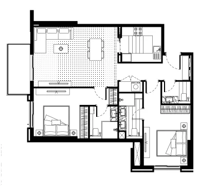 FH Residency 2 bed floor plan, 1,019 sqft