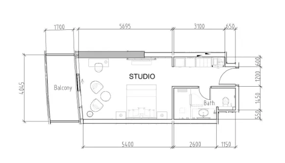Damac Hills - Radisson Dubai Studio floor plan, 490 sqft