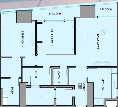 Al Ghaf Tower 2 bed floor plan, 1,338 sqft