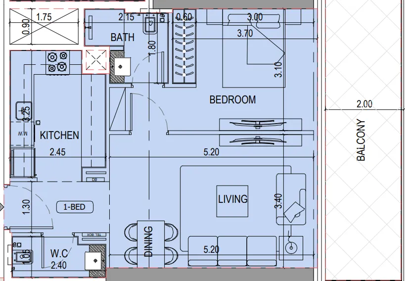 Binghatti Sky Terraces 1 bed floor plan, 754 – 755 sqft