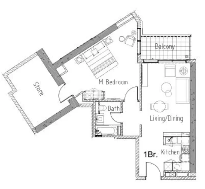 Aykon City Tower 1 bed floor plan, 873 sqft