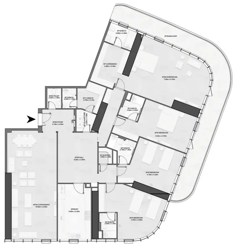 Joud Tower 4 bed floor plan, 3,942 sqft