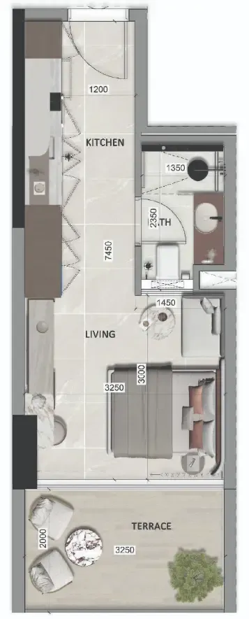 South Lofts Studio floor plan, 322 sqft