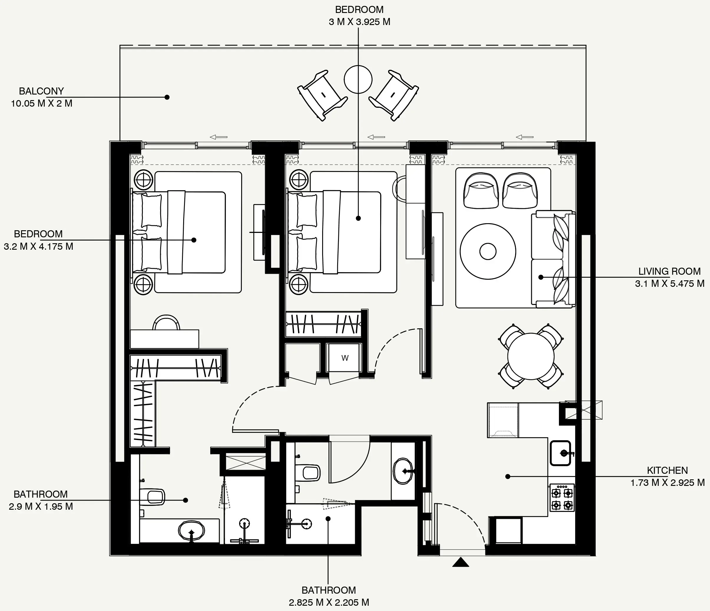 Azizi Venice 2 bed floor plan, 1,148 sqft