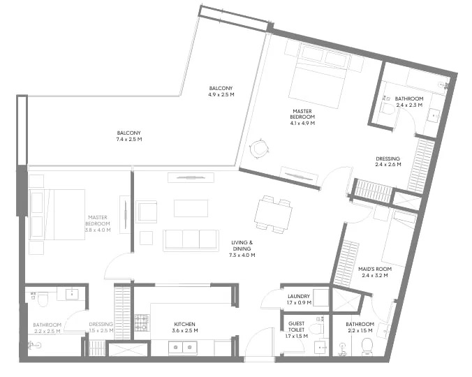 Safa Parkview 2 bed floor plan, 1,554 sqft